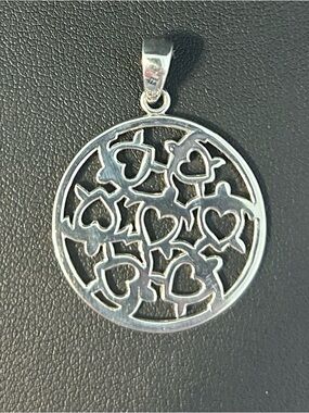 925 Sterling Silver 7 Honu, Sea Turtle Heart Cluster Pendant - Sterling Silver